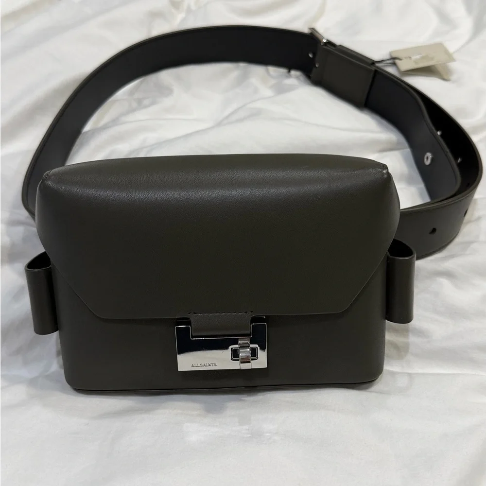 All Saints Frankie 3 in 1 Crossbody Belt Bag Silver Buckle Green NWT - Picture 3 of 17